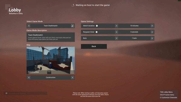 Lobby screen showing game mode, map and match settings